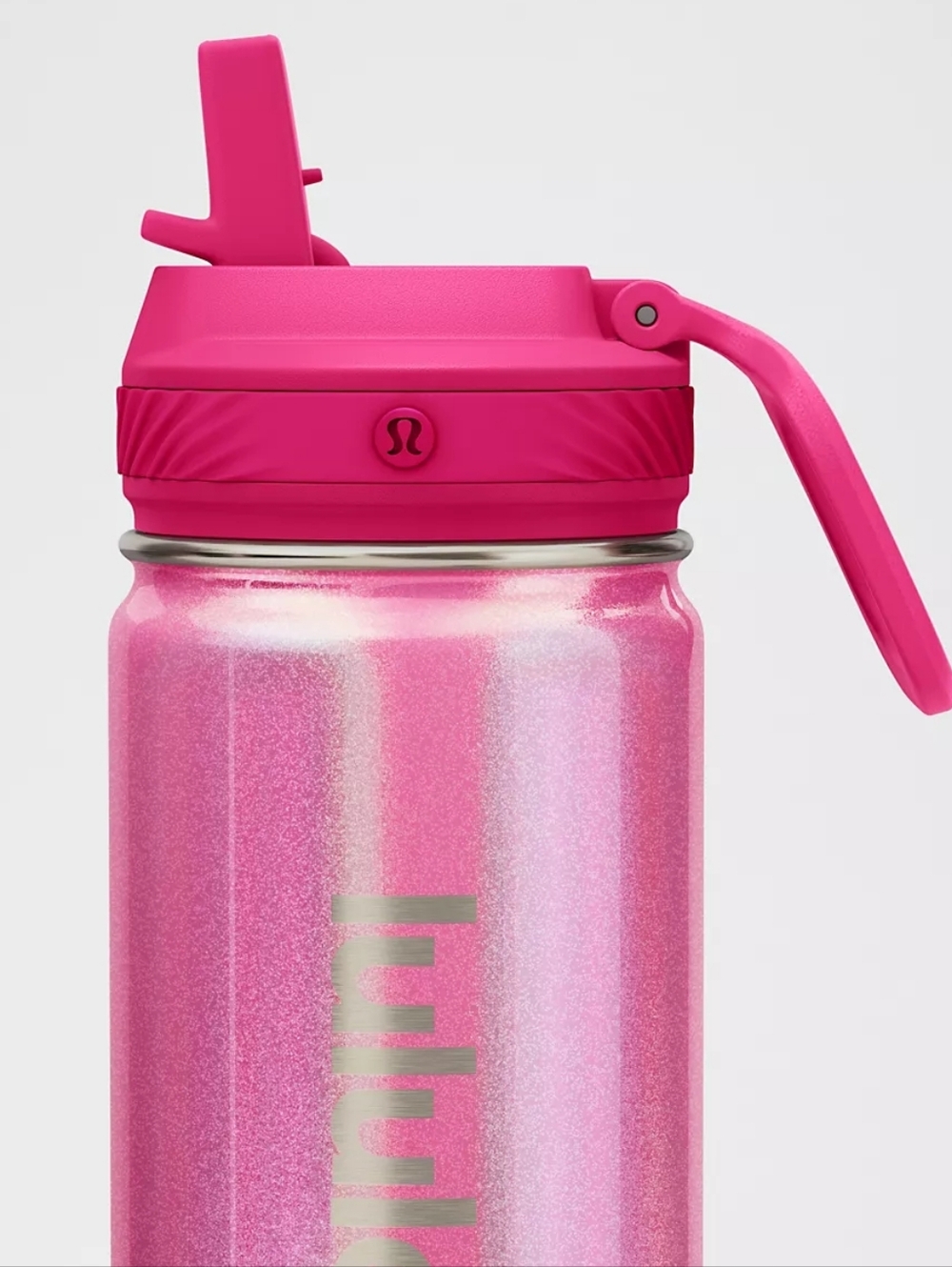 Lululemon Pink Iridesent Straw Sports Water Bottle Jeweled Magenta 18 Oz Sparkly - Picture 3 of 5